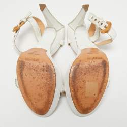 Pre Owned Sergio Rossi White Leather Buckle Toe Platform Sandals Size 38