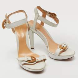 Pre Owned Sergio Rossi White Leather Buckle Toe Platform Sandals Size 38
