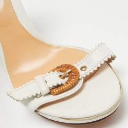 Pre Owned Sergio Rossi White Leather Buckle Toe Platform Sandals Size 38