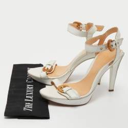Pre Owned Sergio Rossi White Leather Buckle Toe Platform Sandals Size 38