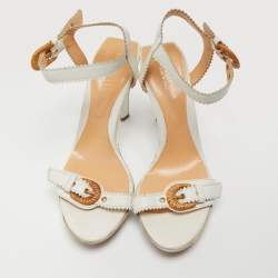 Pre Owned Sergio Rossi White Leather Buckle Toe Platform Sandals Size 38