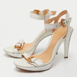 Pre Owned Sergio Rossi White Leather Buckle Toe Platform Sandals Size 38