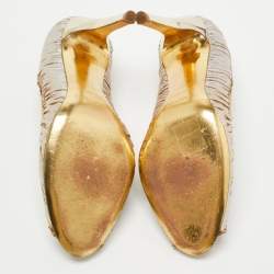 Pre Owned Sergio Rossi Gold Ruffled Lame Fabric Peep Toe Pumps Size 37