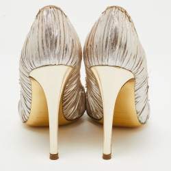 Pre Owned Sergio Rossi Gold Ruffled Lame Fabric Peep Toe Pumps Size 37