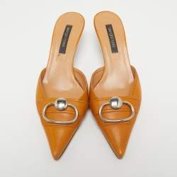Pre Owned Sergio Rossi Tan Leather Mules Size 36