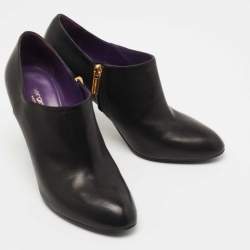 Pre Owned Sergio Rossi Black Leather Zip Booties Size 38.5