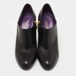 Pre Owned Sergio Rossi Black Leather Zip Booties Size 38.5