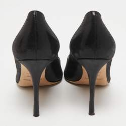 Pre Owned Sergio Rossi Black Texture Suede Peep Toe Pumps Size 37