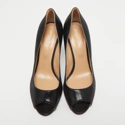 Pre Owned Sergio Rossi Black Texture Suede Peep Toe Pumps Size 37