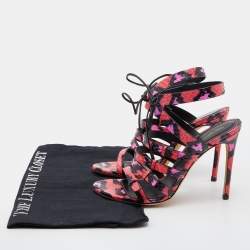 Sergio Rossi Pink/Black Python Leather Ankle Tie Up Strappy Sandals Size 36