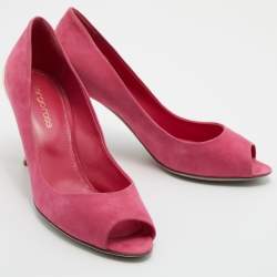 مملوكة مسبقًا Sergio Rossi Pink Suede Peep Toe Pumps Size 38.5