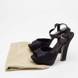 Pre Owned Sergio Rossi Black Satin Ankle Strap Platform Sandals Size 38