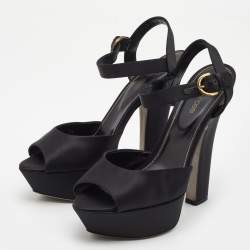 Pre Owned Sergio Rossi Black Satin Ankle Strap Platform Sandals Size 38
