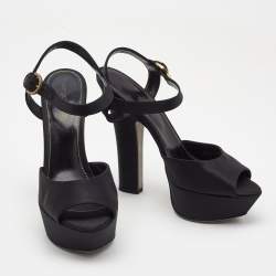 Pre Owned Sergio Rossi Black Satin Ankle Strap Platform Sandals Size 38
