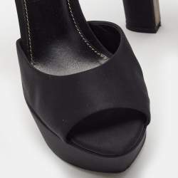 Pre Owned Sergio Rossi Black Satin Ankle Strap Platform Sandals Size 38