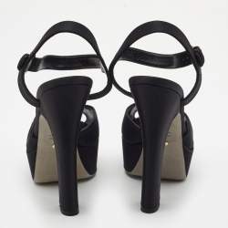 Pre Owned Sergio Rossi Black Satin Ankle Strap Platform Sandals Size 38