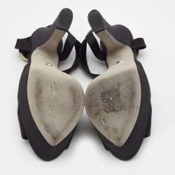 Pre Owned Sergio Rossi Black Satin Ankle Strap Platform Sandals Size 38