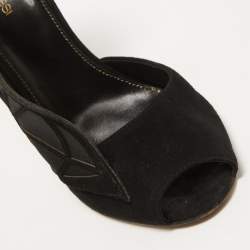 Pre Owned Sergio Rossi Black Suede and Mesh Butterfly Peep Toe Pumps Size 38.5