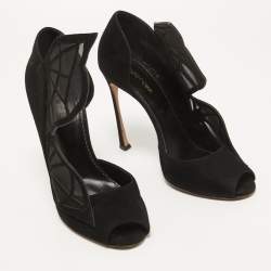 Pre Owned Sergio Rossi Black Suede and Mesh Butterfly Peep Toe Pumps Size 38.5