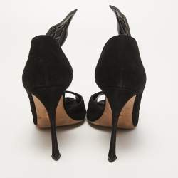 Pre Owned Sergio Rossi Black Suede and Mesh Butterfly Peep Toe Pumps Size 38.5