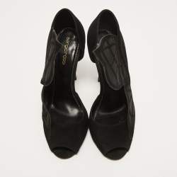 Pre Owned Sergio Rossi Black Suede and Mesh Butterfly Peep Toe Pumps Size 38.5