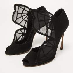 Pre Owned Sergio Rossi Black Suede and Mesh Butterfly Peep Toe Pumps Size 38.5