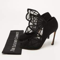 Pre Owned Sergio Rossi Black Suede and Mesh Butterfly Peep Toe Pumps Size 38.5