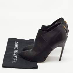 Pre Owned Sergio Rossi Black Leather and Textured Suede Ankle Booties Size 40