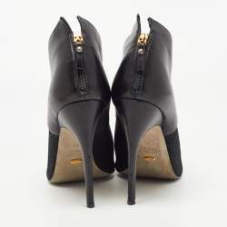 Pre Owned Sergio Rossi Black Leather and Textured Suede Ankle Booties Size 40