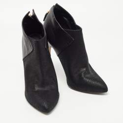 Pre Owned Sergio Rossi Black Leather and Textured Suede Ankle Booties Size 40