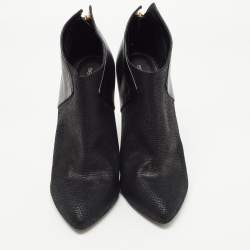 Pre Owned Sergio Rossi Black Leather and Textured Suede Ankle Booties Size 40