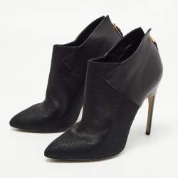 Pre Owned Sergio Rossi Black Leather and Textured Suede Ankle Booties Size 40