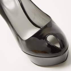 Pre Owned Sergio Rossi Black Patent Leather Peep Toe Pumps Size 40.5
