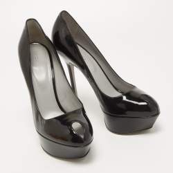 Pre Owned Sergio Rossi Black Patent Leather Peep Toe Pumps Size 40.5