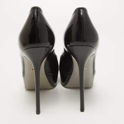 Pre Owned Sergio Rossi Black Patent Leather Peep Toe Pumps Size 40.5