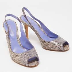 Pre Owned Sergio Rossi Two Tone Python Leather Peep Toe Slingback Sandals Size 39