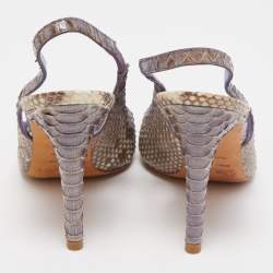 Pre Owned Sergio Rossi Two Tone Python Leather Peep Toe Slingback Sandals Size 39
