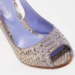 Pre Owned Sergio Rossi Two Tone Python Leather Peep Toe Slingback Sandals Size 39