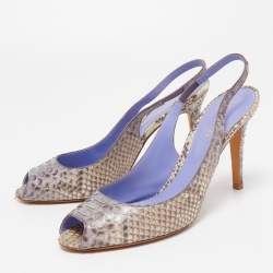 Pre Owned Sergio Rossi Two Tone Python Leather Peep Toe Slingback Sandals Size 39