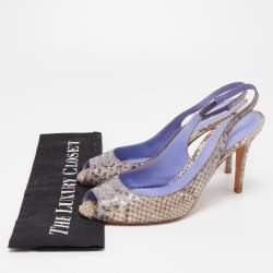 Pre Owned Sergio Rossi Two Tone Python Leather Peep Toe Slingback Sandals Size 39