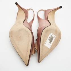 مملوكة مسبقًا Sergio Rossi Pink Satin Crystal Studded Slingback Pumps Size 38