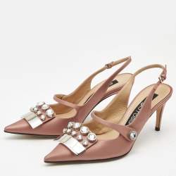 مملوكة مسبقًا Sergio Rossi Pink Satin Crystal Studded Slingback Pumps Size 38