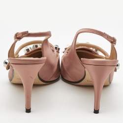 مملوكة مسبقًا Sergio Rossi Pink Satin Crystal Studded Slingback Pumps Size 38
