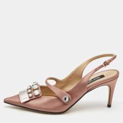 مملوكة مسبقًا Sergio Rossi Pink Satin Crystal Studded Slingback Pumps Size 38