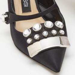 Pre Owned Sergio Rossi Black Satin Crystal Studded Slingback Pumps Size 38