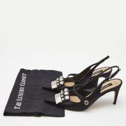 Pre Owned Sergio Rossi Black Satin Crystal Studded Slingback Pumps Size 38