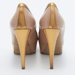 Sergio Rossi Pink/Gold Leather Peep Toe Platform Pumps Size 40.5