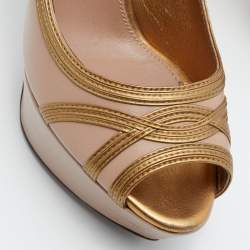 Sergio Rossi Pink/Gold Leather Peep Toe Platform Pumps Size 40.5