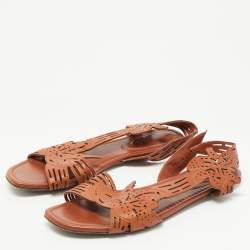 Pre Owned Sergio Rossi Brown Leather Flats Size 38