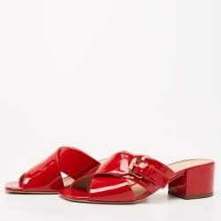Pre Owned Sergio Rossi Red Patent Leather Slides Size 41